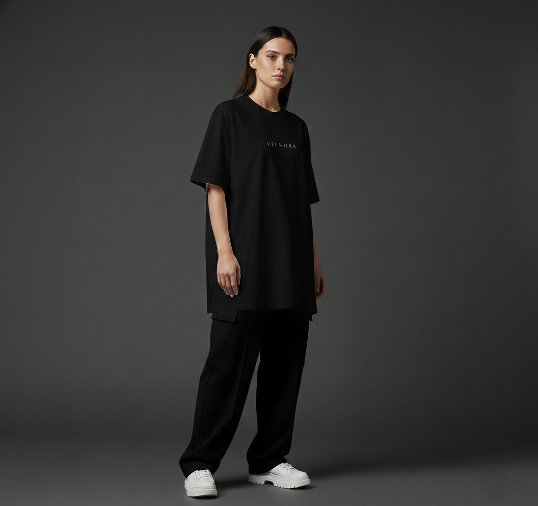 Premium black minimalist t-shirt for modern streetwear style