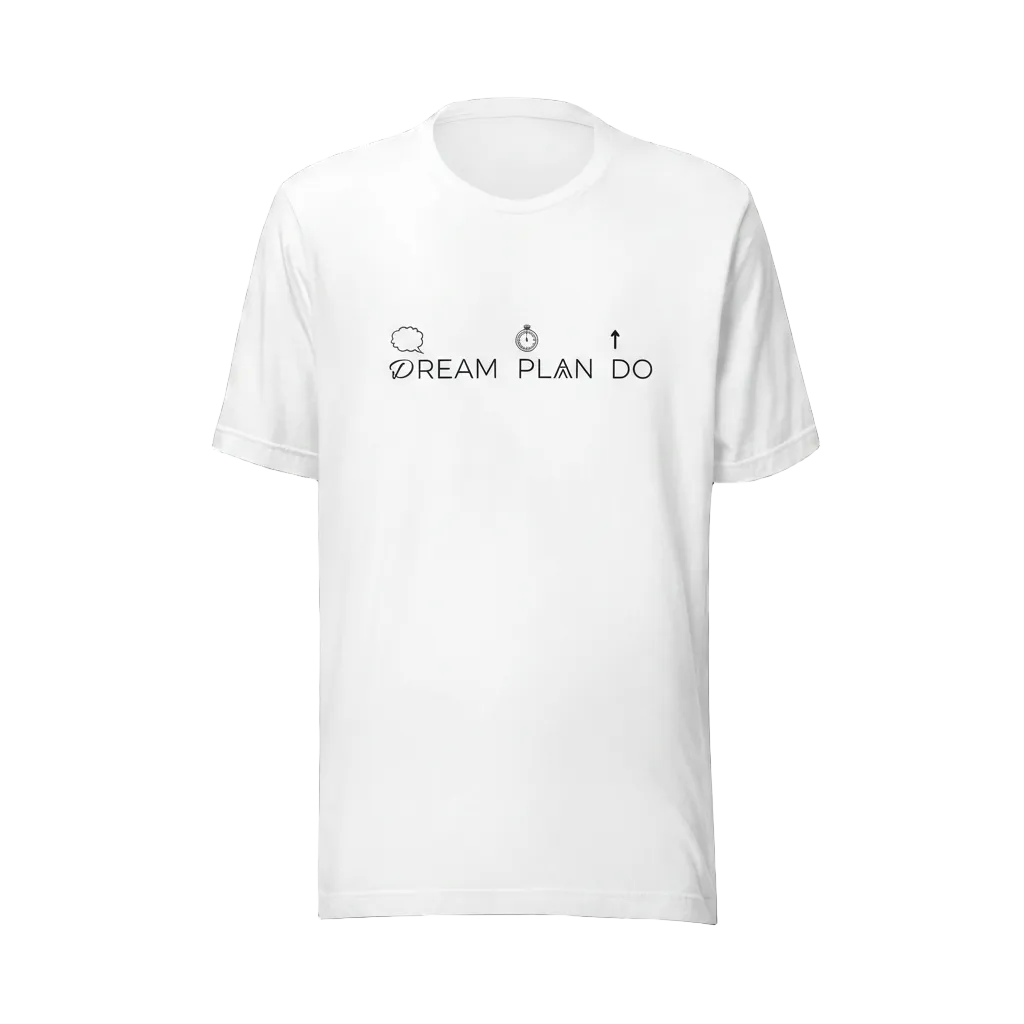 Velmora Dream Plan Do white premium cotton unisex minimal motivational graphic t-shirt front print  with icon 