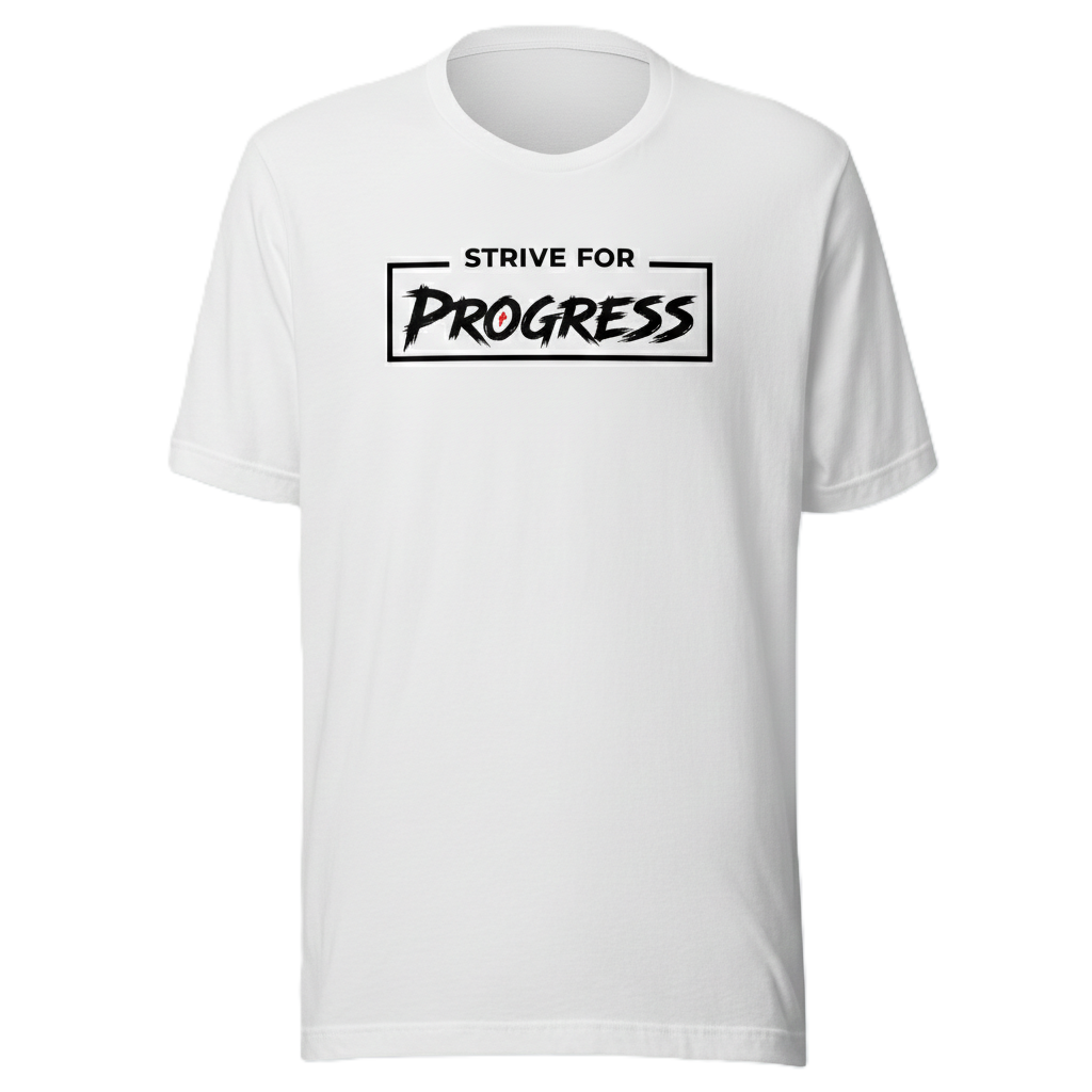 Velmora Strive for Progress minimalist motivational white premium cotton unisex streetwear t-shirt front view