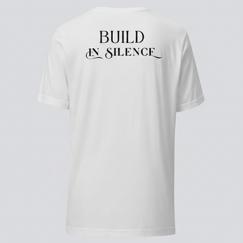 Velmora Build in Silence white premium cotton unisex minimal motivational graphic t-shirt back print 