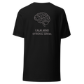 Velmora Calm Mind Strong Grind black premium cotton unisex motivational streetwear t-shirt back view with brain graphic print