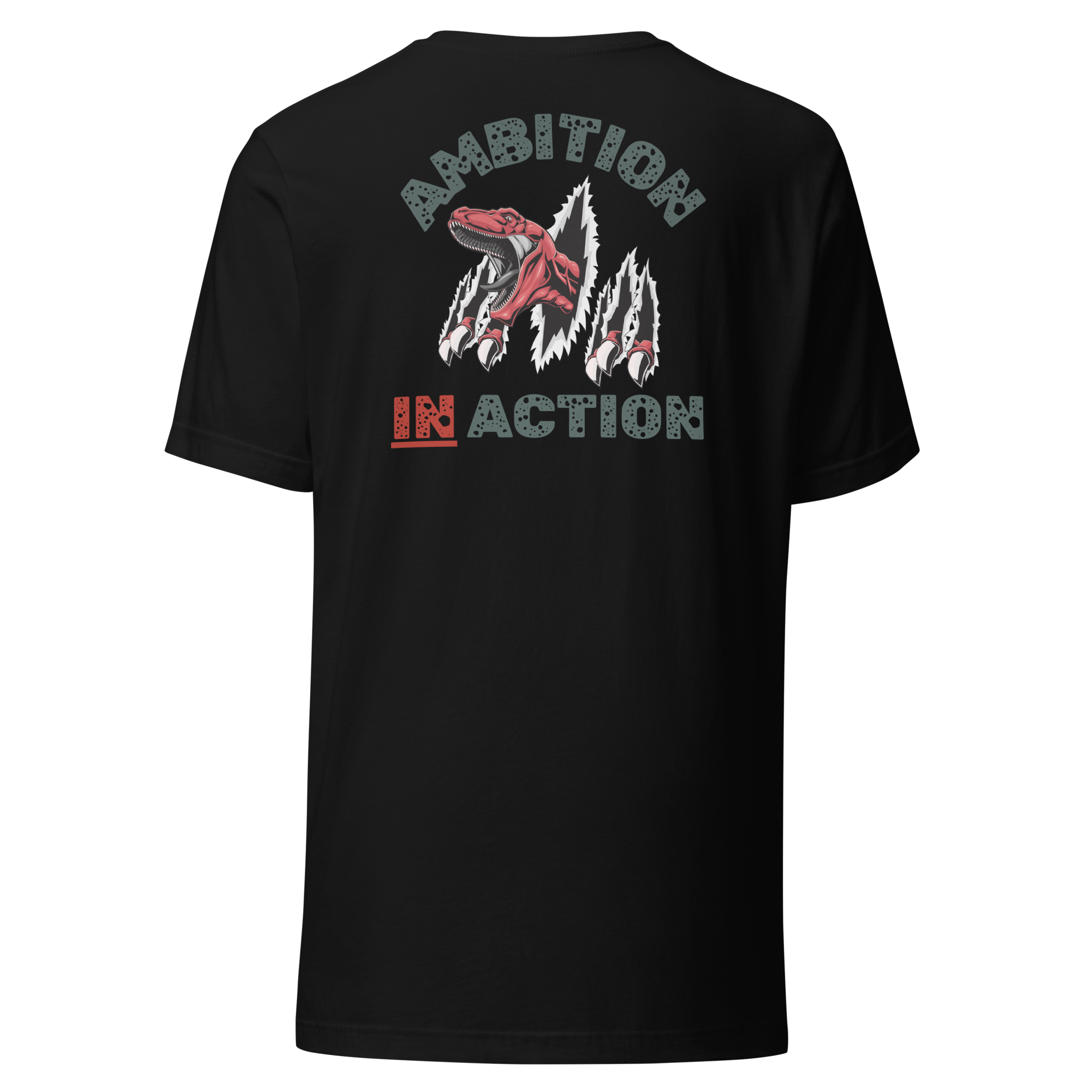 Velmora Ambition in Action black premium cotton unisex motivational graphic streetwear t-shirt back view with bold action illustration prnt 