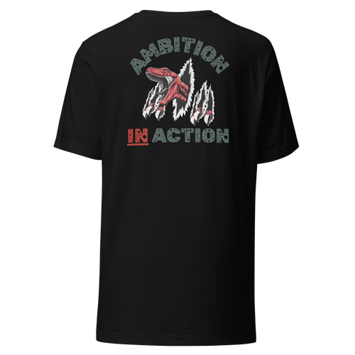 Velmora Ambition in Action black premium cotton unisex motivational graphic streetwear t-shirt back view with bold action illustration prnt 