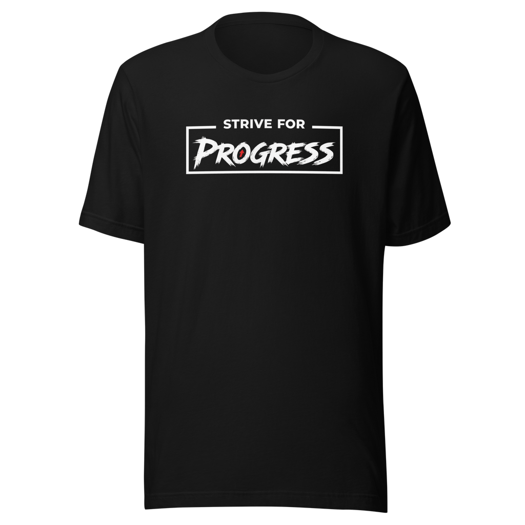 Velmora Strive for Progress minimalist motivational black premium cotton unisex streetwear t-shirt front view