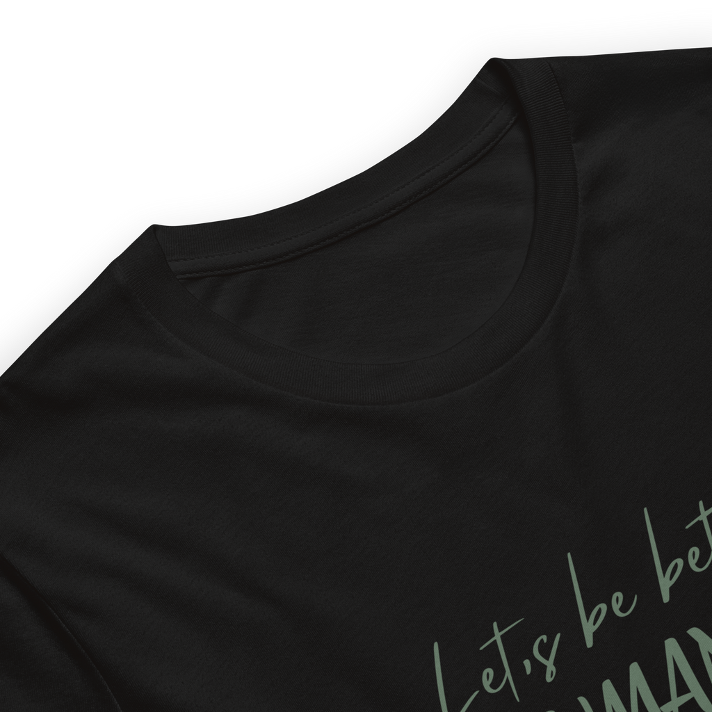 Close up of premium cotton fabric texture of Velmora Let's Be Better Humans graphic t-shirt 