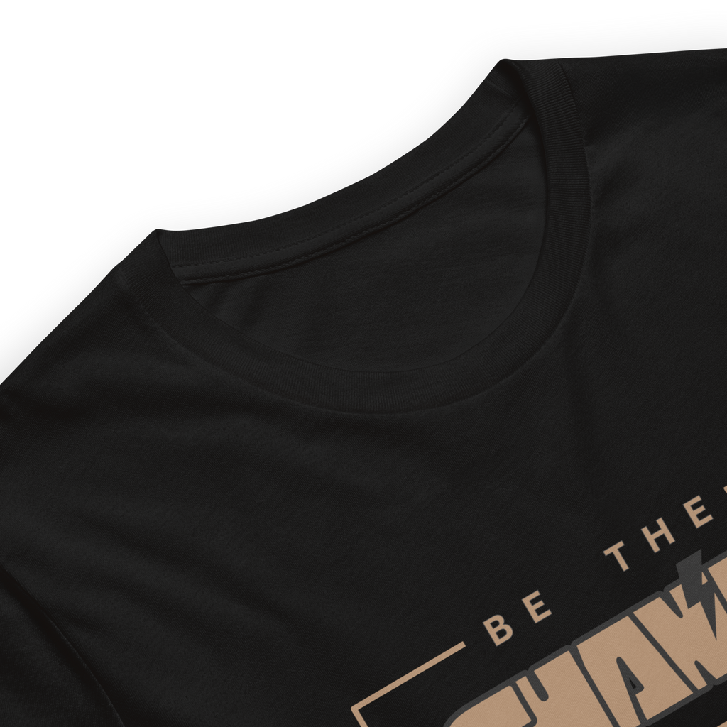 Close up of premium cotton fabric texture of Velmora Be The Change graphic streetwear t-shirt 