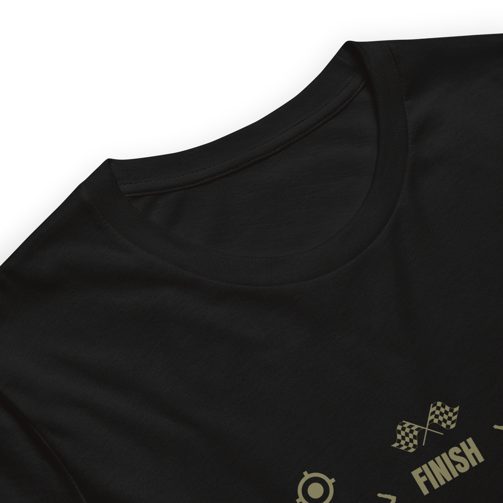 Close up of premium cotton fabric texture of Velmora Focus Finish Repeat graphic t-shirt 