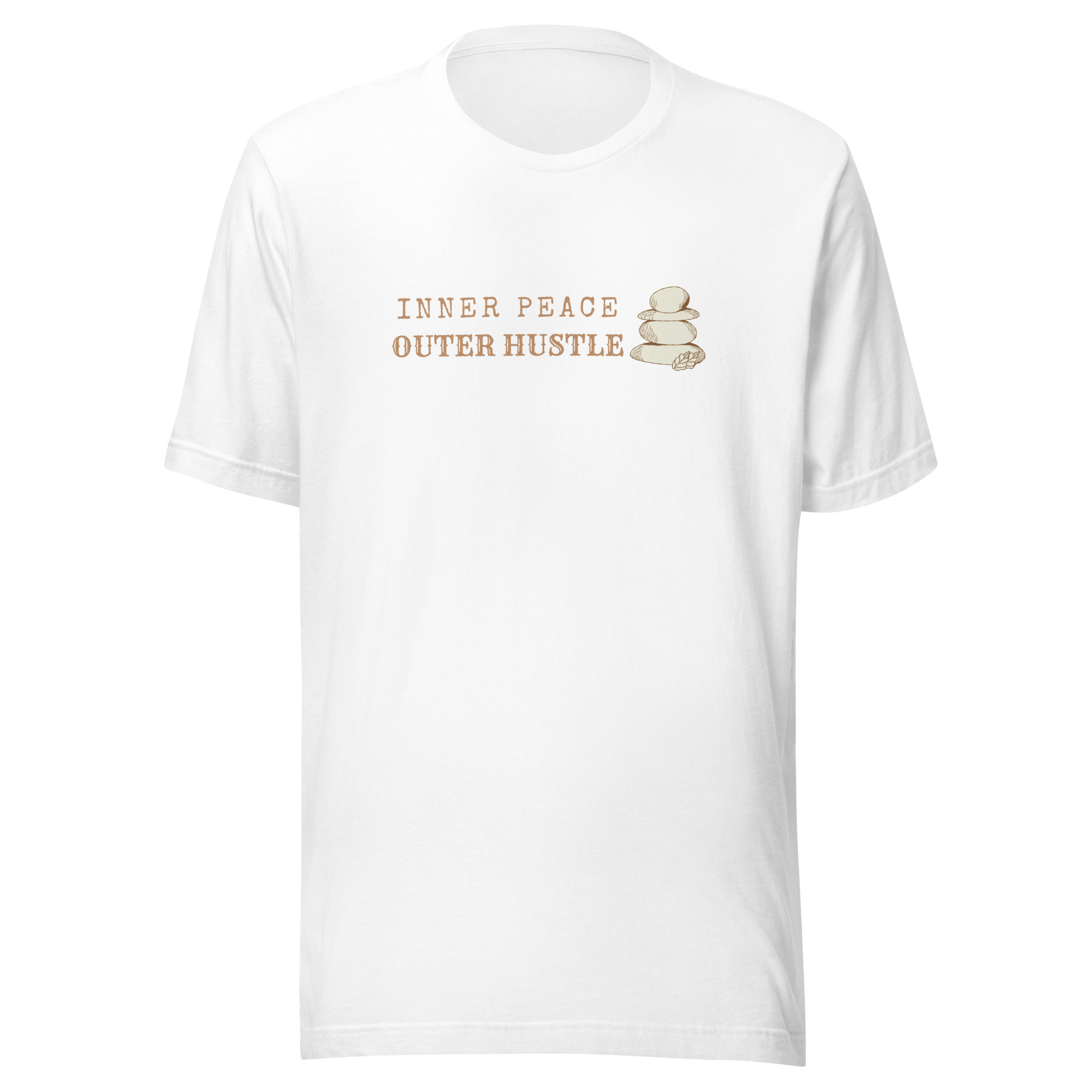 Velmora Inner Peace Outer Hustle with premium cotton unisex minimal motivational graphic t-shirt front print with stacked stone icon